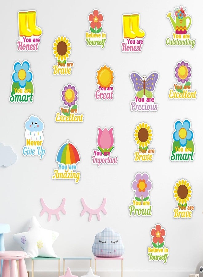 CHUNNIN 72PCS Flower Cutouts Spring Theme Flowers Bulletin Board Decorations Spring Motivational Positive Cutouts for Party Home Classroom Back to School Decor - Image 5
