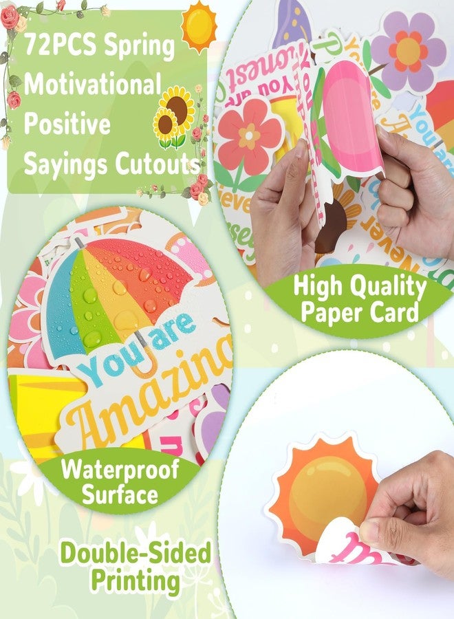 CHUNNIN 72PCS Flower Cutouts Spring Theme Flowers Bulletin Board Decorations Spring Motivational Positive Cutouts for Party Home Classroom Back to School Decor - Image 3