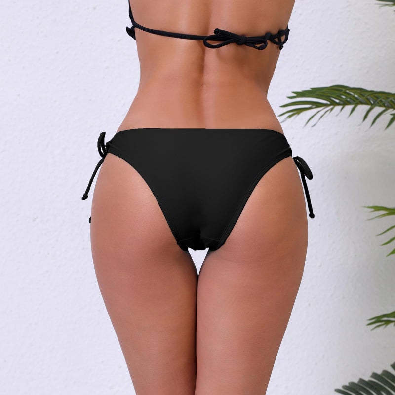 Halcurt Women's Low Rise Tie Side Swim Bikini Bottoms Moderate Coverage String Swimsuit Bottoms Black S - Image 5