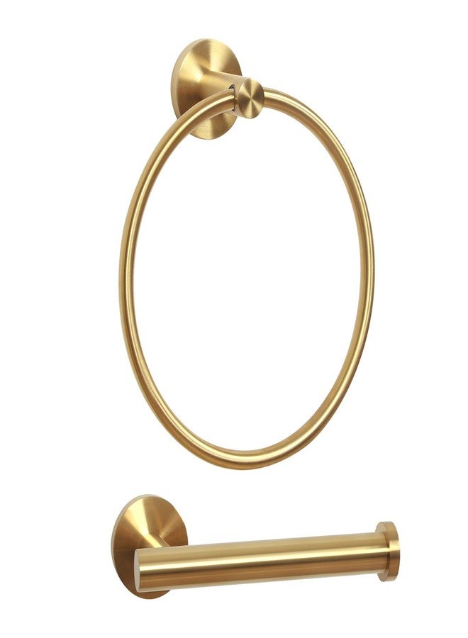 HouseAid Towel Ring and Toilet Paper Holder Set 2 Pieces Bathroom Hardware Stainless Steel Bathroom Hand Towel Holder Circle Towel Hanger Wall Mounted Brushed Gold - Image 1