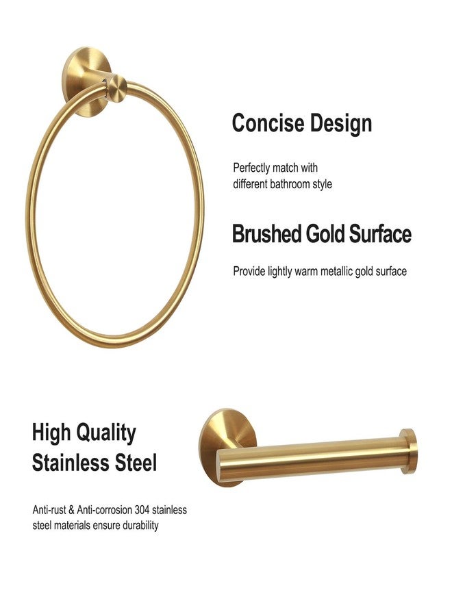 HouseAid Towel Ring and Toilet Paper Holder Set 2 Pieces Bathroom Hardware Stainless Steel Bathroom Hand Towel Holder Circle Towel Hanger Wall Mounted Brushed Gold - Image 5