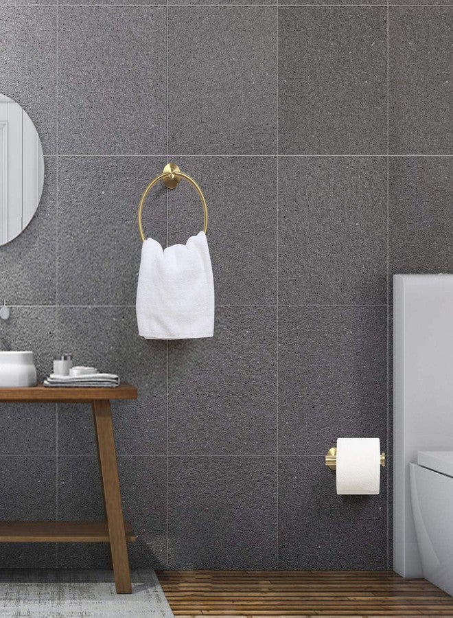 HouseAid Towel Ring and Toilet Paper Holder Set 2 Pieces Bathroom Hardware Stainless Steel Bathroom Hand Towel Holder Circle Towel Hanger Wall Mounted Brushed Gold - Image 2