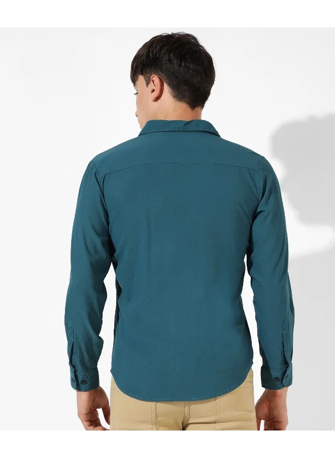 Campus Sutra Men's Solid Teal Blue Regular Fit Casual Shirt