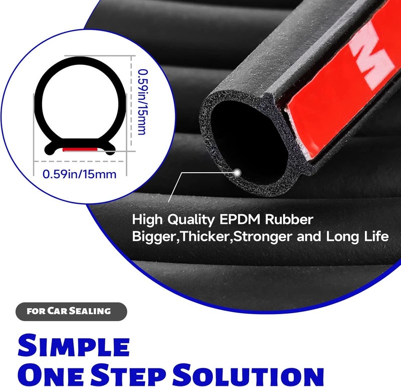 EdgeSeal شريط ختم مطاطي على شكل D لأبواب السيارات - 28 قدم من شريط الطقس الأسود مع لاصق ذاتي - Image 2