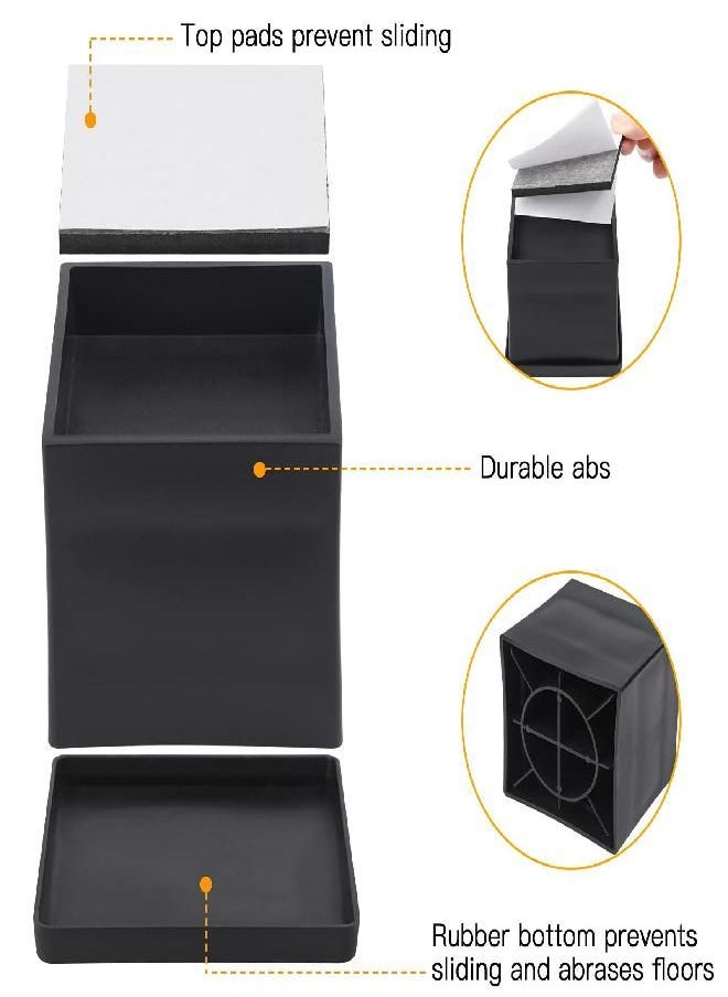 BTSD-home BTSD-home Bed Risers 2 inch Heavy Duty Furniture Risers Chair Table Legs Risers Great for Thin Legs Add 2" Height 4 Pack Square  - Image 3