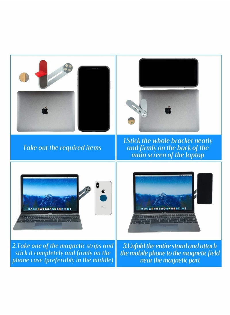 Side Mount Clip on Laptop for Phone, Aluminum Alloy Computer Expansion Bracket with Rotatable Angle Adjustment Foldable Phone Holder Stand for Laptop Same Screen for All Smart Phones