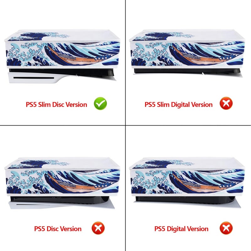 غطاء غبار أفقي من لإصدار PS5 Slim مع مشغل الأقراص (التصميم الأصغر الجديد)، واقي نايلون مقاوم للغبار وغلاف مقاوم للماء لوحدة PS5 Slim - الموجة العظيمة - Image 2