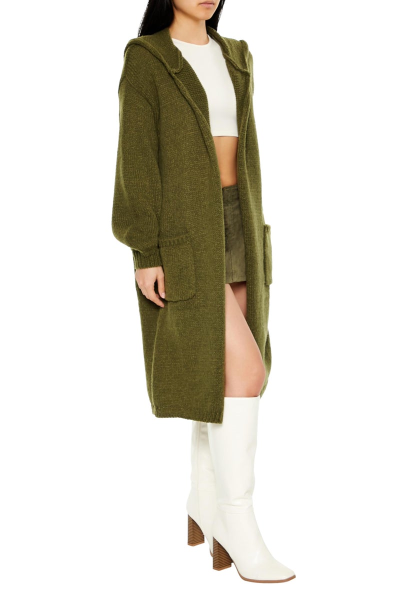 Forever 21 Women's Hooded Cardigan Sweater Olivine X-Small - Image 3