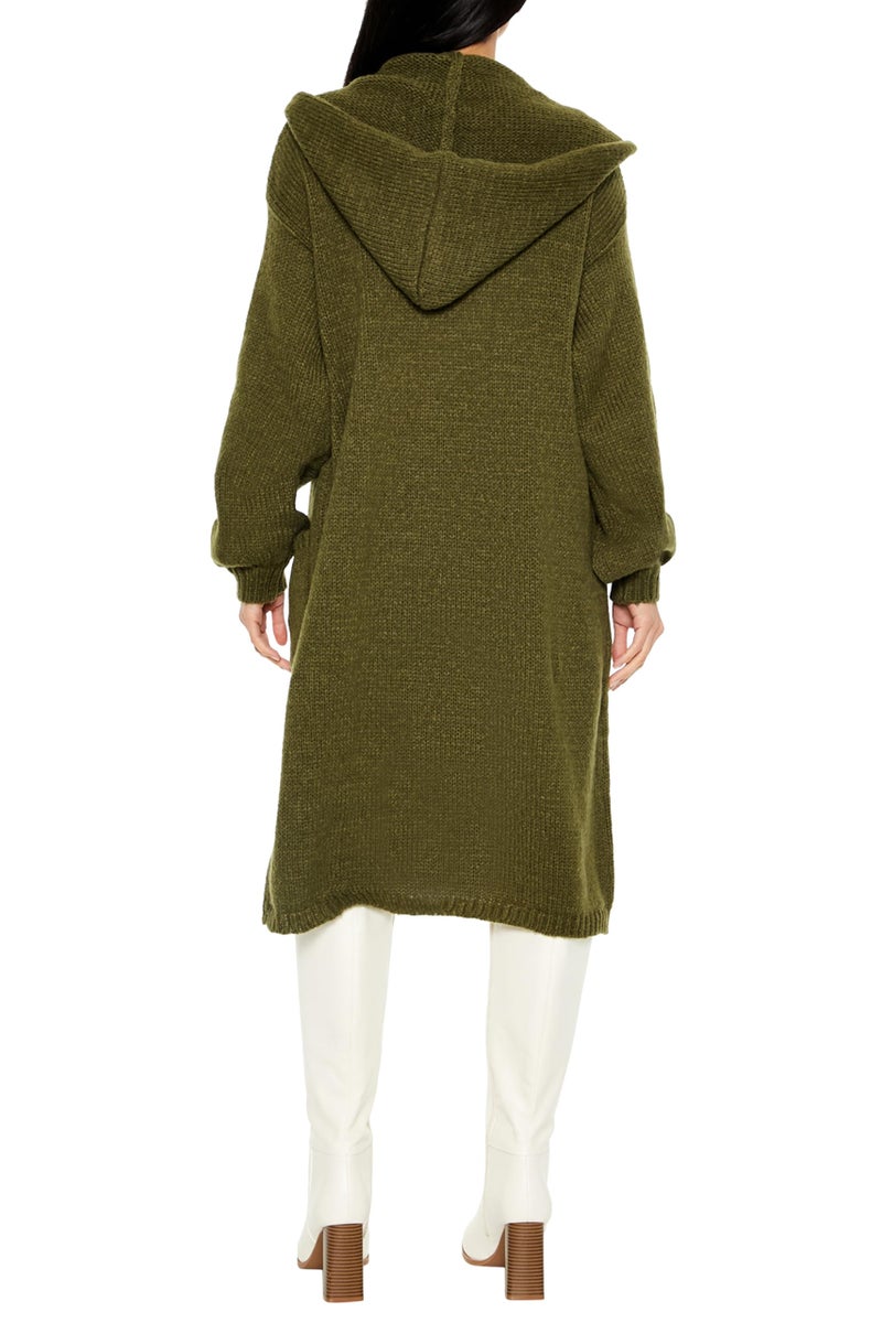 Forever 21 Women's Hooded Cardigan Sweater Olivine X-Small - Image 4