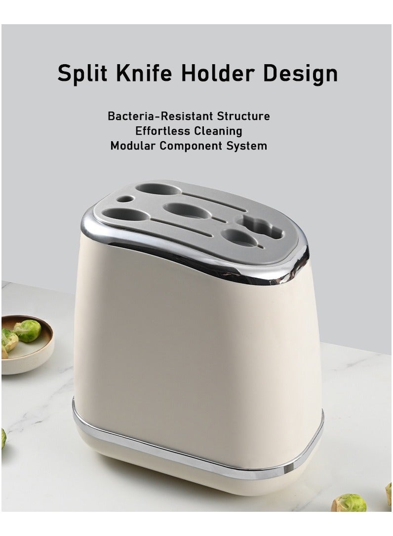 طقم سكاكين أبيض عاجي من الفولاذ المقاوم للصدأ من 7 قطع من الفولاذ المقاوم للصدأ الممتاز مع رفّ، حاد للغاية، مريح ومتين للطهي دون عناء - Image 3