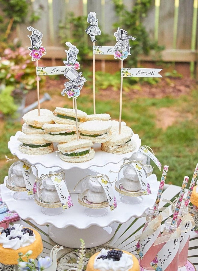 توكينج تيبلز ٢٤ غطاءً صغيرًا للكيك، مجموعة زينة لحفلات شاي أليس في بلاد العجائب، هدايا حفلات مميزة، دعائم طاولة ماكارون على شكل صانع القبعات المجنون، ديكورات أعياد ميلاد الأطفال، حفلات توديع العزوبية، حفلات استقبال المولود، هدايا زفاف بريدجرتون - Image 5