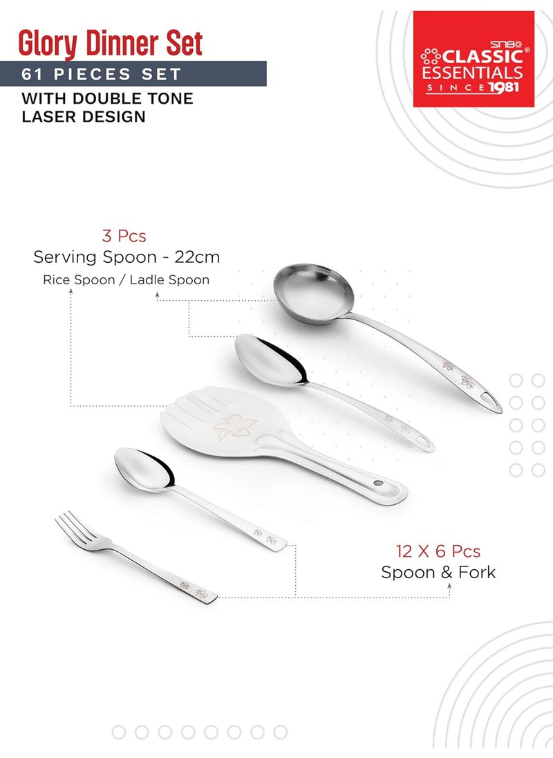 Classic Essentials Classic Essentials Stainless Steel Dinner SetServes 6 PeopleHeavy GaugeKitchen SetPermanent LaserGlory Set of 61  - Image 3