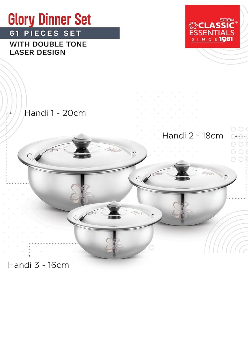 Classic Essentials Classic Essentials Stainless Steel Dinner SetServes 6 PeopleHeavy GaugeKitchen SetPermanent LaserGlory Set of 61  - Image 4