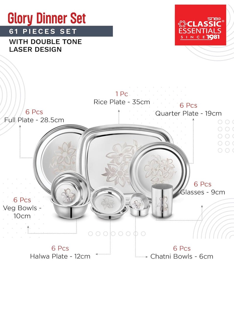 Classic Essentials Classic Essentials Stainless Steel Dinner SetServes 6 PeopleHeavy GaugeKitchen SetPermanent LaserGlory Set of 61  - Image 5