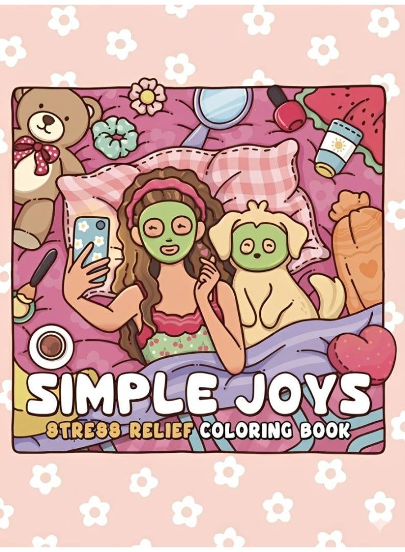كتاب تلوين "Simple Joys" برسومات سهلة وبارزة - لتخفيف التوتر والقلق للبالغين والمراهقين - 24 تصميماً مريحاً من الحياة اليومية - Image 1