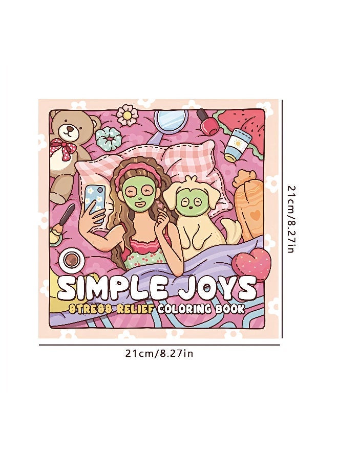 كتاب تلوين "Simple Joys" برسومات سهلة وبارزة - لتخفيف التوتر والقلق للبالغين والمراهقين - 24 تصميماً مريحاً من الحياة اليومية - Image 2