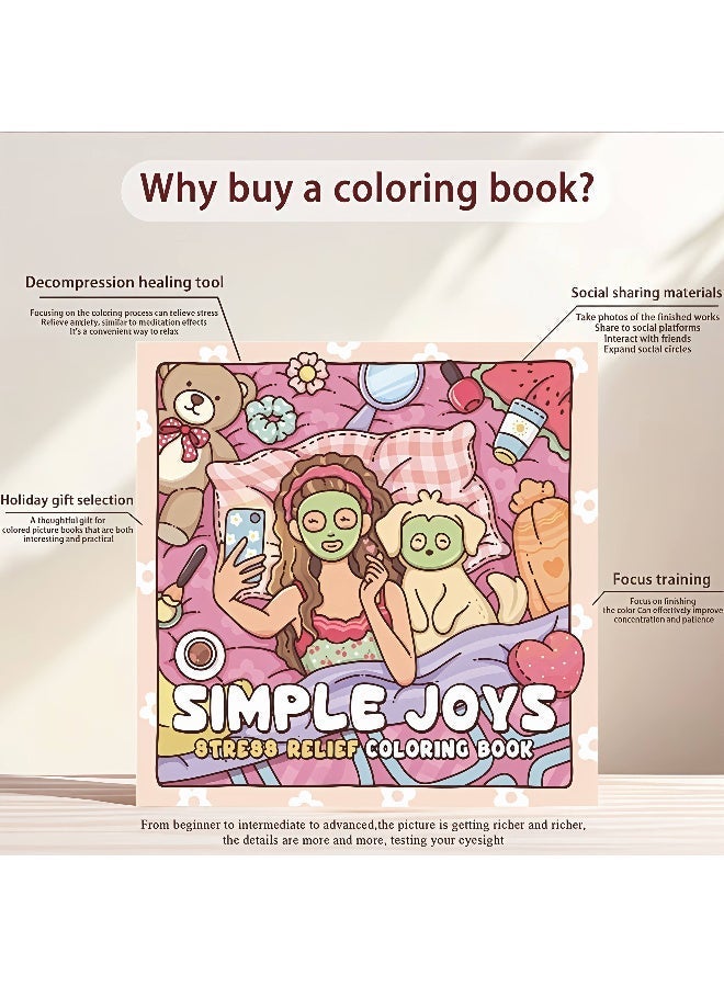 كتاب تلوين "Simple Joys" برسومات سهلة وبارزة - لتخفيف التوتر والقلق للبالغين والمراهقين - 24 تصميماً مريحاً من الحياة اليومية - Image 4