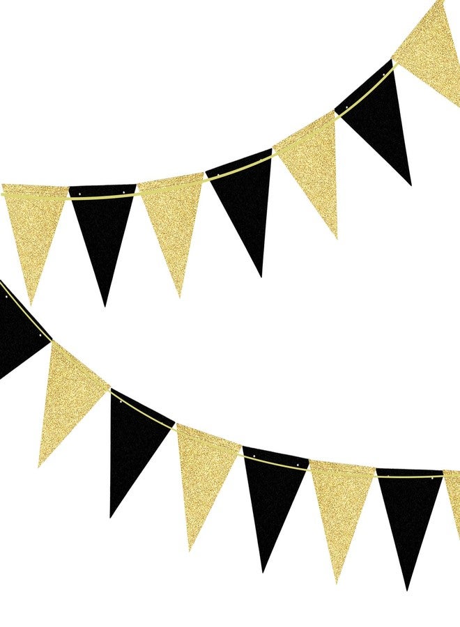 ZOOYOO 20Ft Black Gold Tropical Pennant Banner,30pcs Bunting Flags for Graduations,Wedding,Christmas,Birthday,New Year Party Decor,Pack of 1