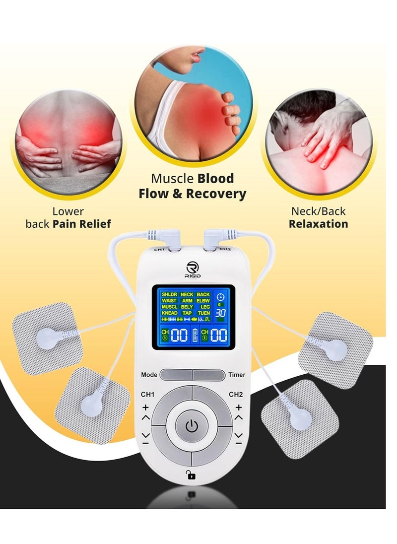 RIGID FITNESS RIGID FITNESS Advanced TENS & EMS Muscle Stimulator - Pain Relief and Recovery System with 12 Modes, 40 Intensities - Dual Channel Rechargeable Electric Pulse Massager for Effective Pain Therapy  - Image 3