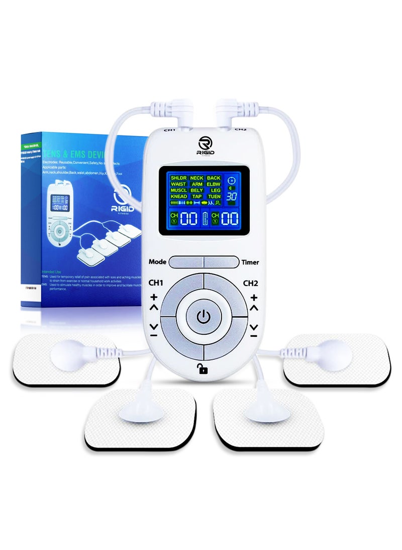 RIGID FITNESS RIGID FITNESS Advanced TENS & EMS Muscle Stimulator - Pain Relief and Recovery System with 12 Modes, 40 Intensities - Dual Channel Rechargeable Electric Pulse Massager for Effective Pain Therapy  - Image 1