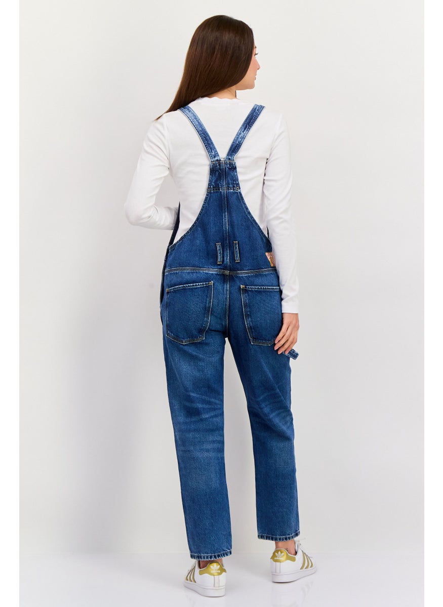 Pepe Jeans Women Wash Denim Sleeveless Jumpsuit, Blue  - Image 2