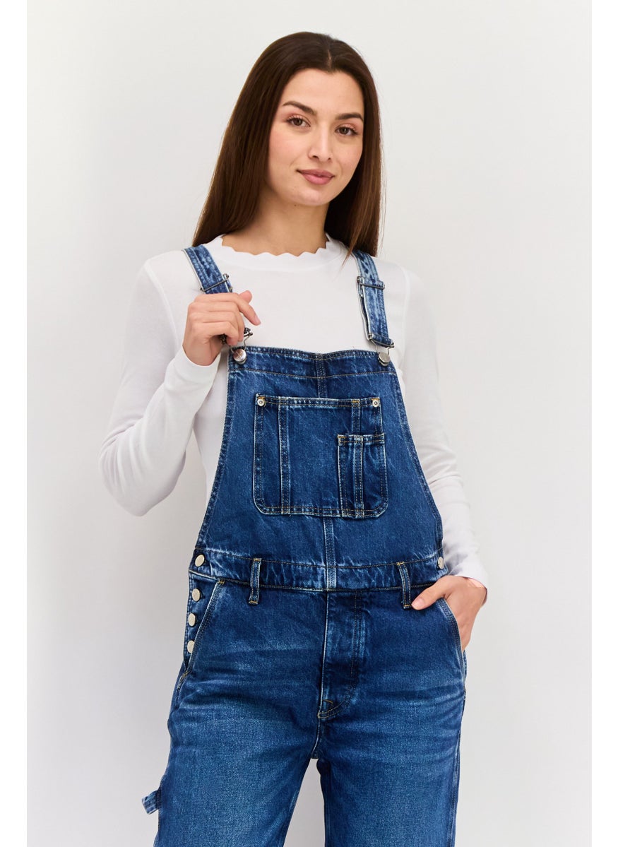 Pepe Jeans Women Wash Denim Sleeveless Jumpsuit, Blue  - Image 3