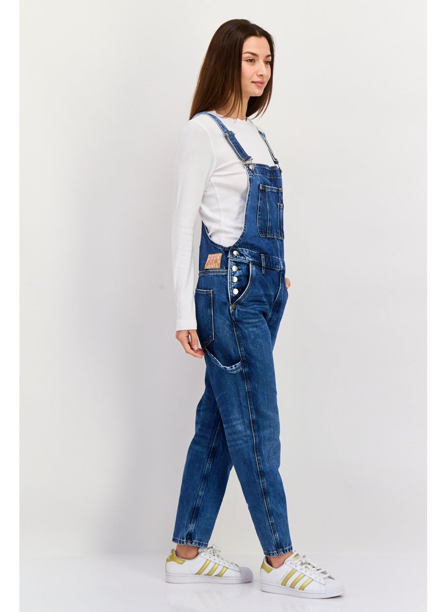 Pepe Jeans Women Wash Denim Sleeveless Jumpsuit, Blue  - Image 4