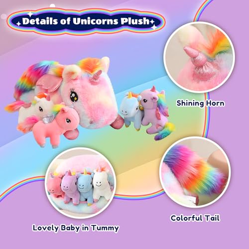 SQEQE Unicorn Mommy Stuffed Animal with 4 Baby Unicorns Super Soft Cartoon Hugging Toy Gifts for Girls Boys Birthday - Image 5