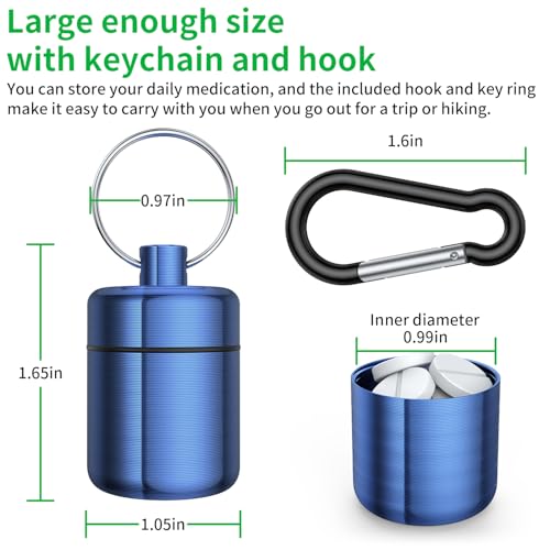 Urekt Small Pill Case 3 Pack Keychain Pill Holder with Strong Carabiners Portable Waterproof Travel Pill Container Carrier Mini Metal Pill Box Bottle with Keyring for Medicine Ear Plug Jewelry - Image 5