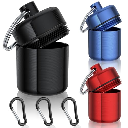 Urekt Small Pill Case 3 Pack Keychain Pill Holder with Strong Carabiners Portable Waterproof Travel Pill Container Carrier Mini Metal Pill Box Bottle with Keyring for Medicine Ear Plug Jewelry - Image 2