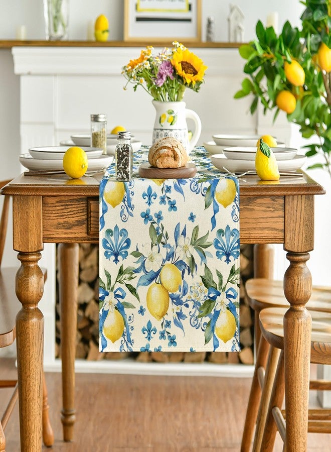 Artoid Mode Blue Lemon Iris Summer Table Runner, Seasonal Spring Kitchen Dining Table Decor for Home Party Decor 13x108 Inch - Image 2