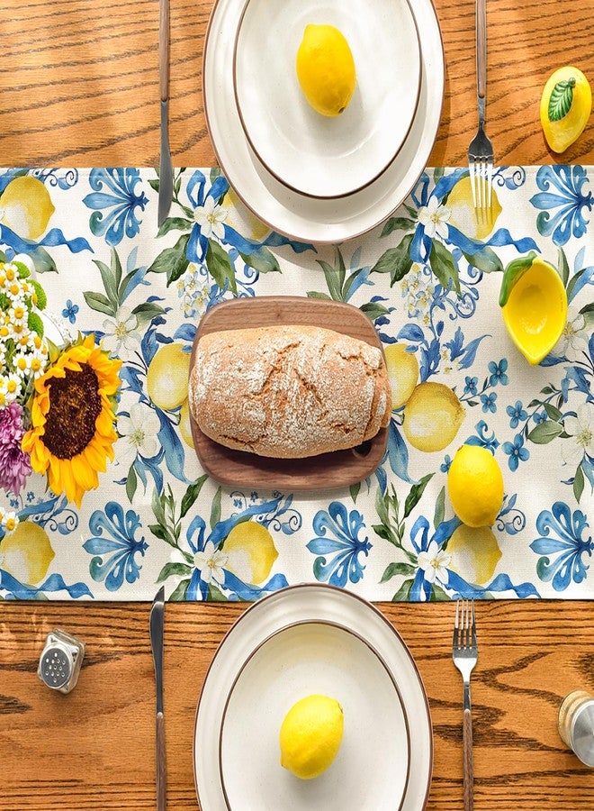 Artoid Mode Blue Lemon Iris Summer Table Runner, Seasonal Spring Kitchen Dining Table Decor for Home Party Decor 13x108 Inch - Image 3