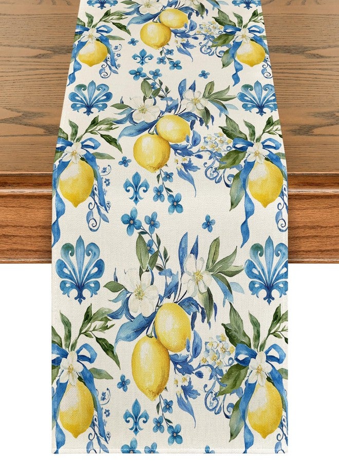 Artoid Mode Blue Lemon Iris Summer Table Runner, Seasonal Spring Kitchen Dining Table Decor for Home Party Decor 13x108 Inch - Image 1