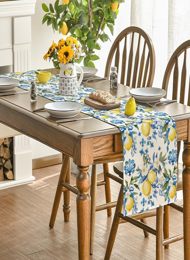 Artoid Mode Blue Lemon Iris Summer Table Runner, Seasonal Spring Kitchen Dining Table Decor for Home Party Decor 13x108 Inch - Image 4