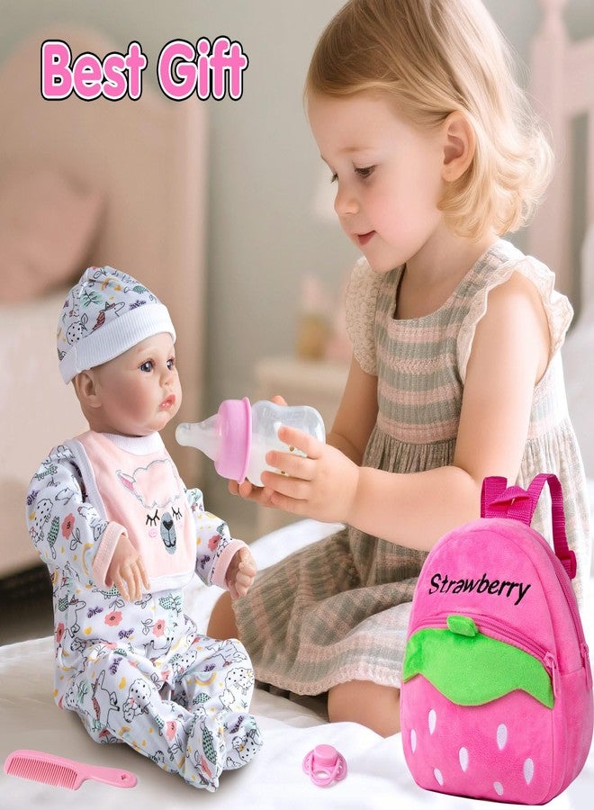 Pedolltree 13 Pcs Set Reborn Baby Dolls Clothes Girl Outfit Accessories Pink Sheep Print for 17-22 Inch Reborn Dolls Newborn Girl with Pink Strawberry Backpack Diaper - Image 4