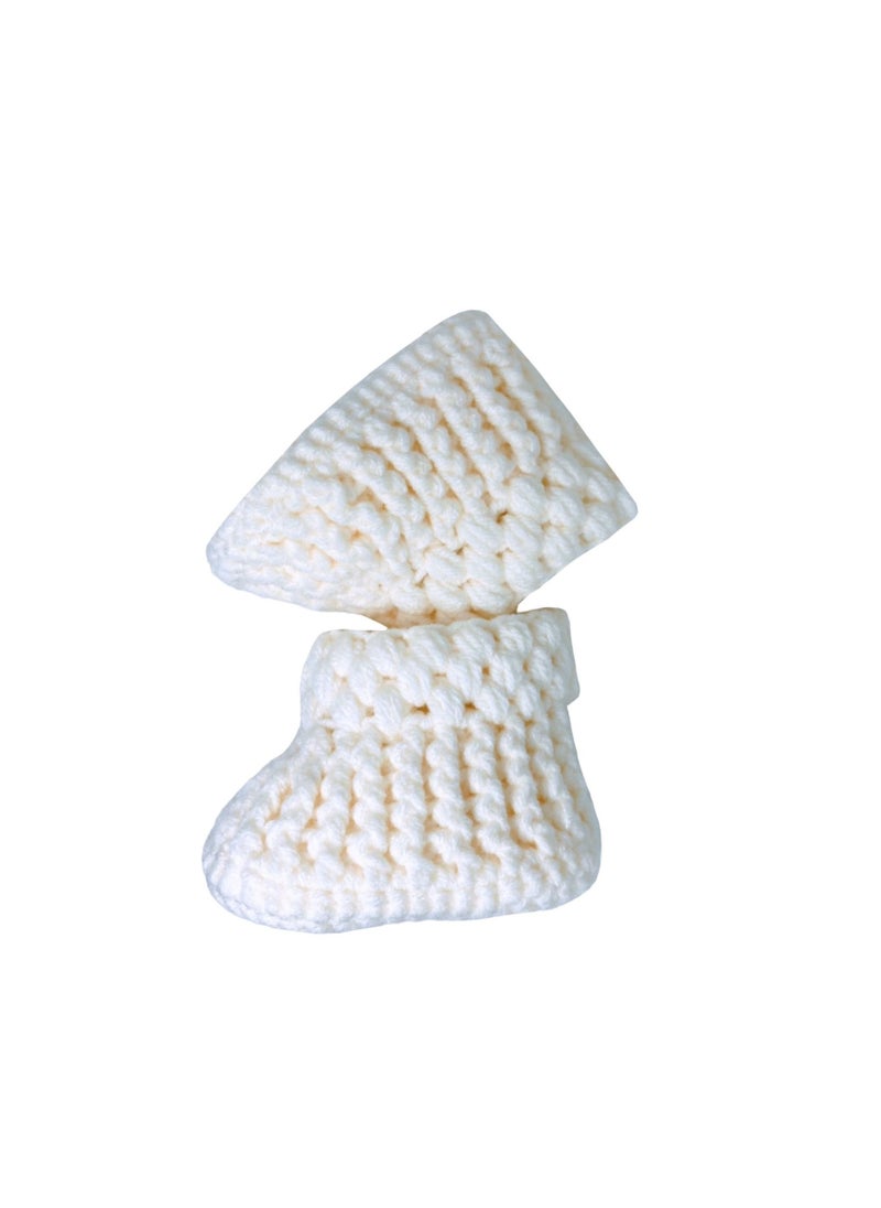 Pikkaboo - Pikkaboo Cuddles and Snuggles Crochet Baby Booties-White - Image 1
