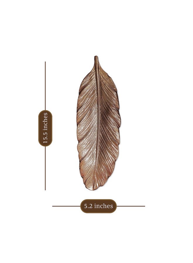 Art Street Golden Feather Design Tray MDF Wall Plate for Living Room, Decorative Wall Hanging Carved Decal for Home Décor (Set of 2, 5.2x15.5 Inch) - Image 5
