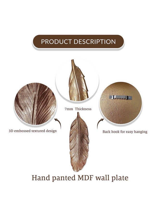 Art Street Golden Feather Design Tray MDF Wall Plate for Living Room, Decorative Wall Hanging Carved Decal for Home Décor (Set of 2, 5.2x15.5 Inch) - Image 4