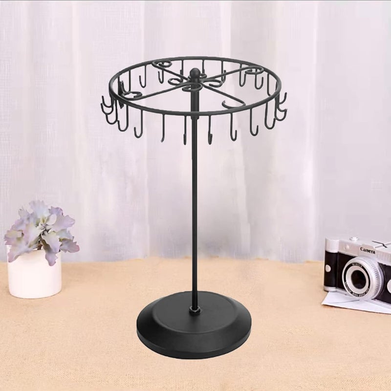 Qaeoity Rotating Necklace Holder Jewelry Organizer Display Stand 14-Inch with 23 Hooks Black, short-black, 8.27*5.9*13.8inch (HS01) - Image 2