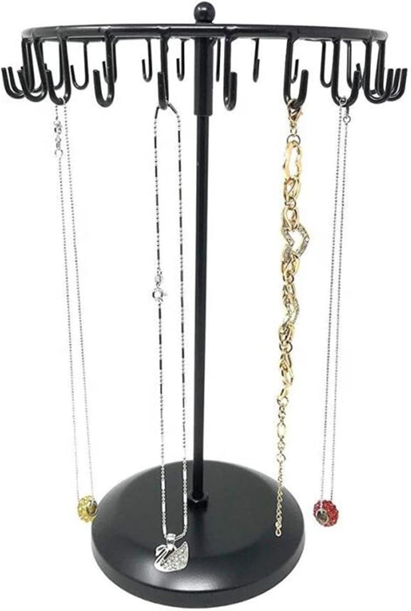 Qaeoity Rotating Necklace Holder Jewelry Organizer Display Stand 14-Inch with 23 Hooks Black, short-black, 8.27*5.9*13.8inch (HS01) - Image 4