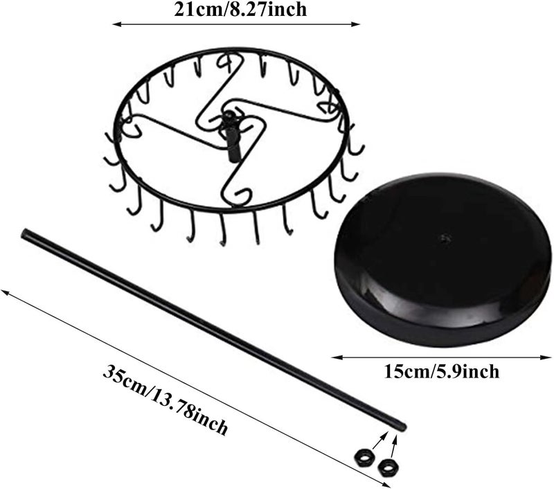 Qaeoity Rotating Necklace Holder Jewelry Organizer Display Stand 14-Inch with 23 Hooks Black, short-black, 8.27*5.9*13.8inch (HS01) - Image 3
