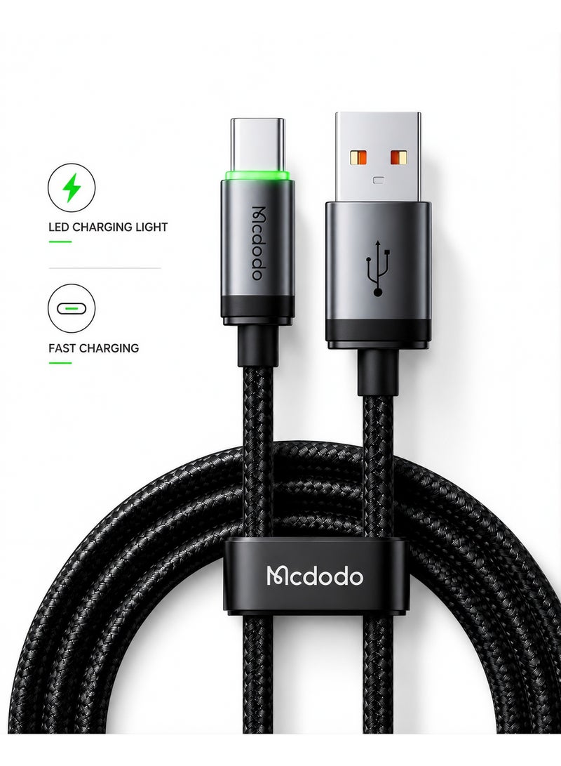 Mcdodo USB-C Fast Charging Cable LED Light 1m – USB-A to USB-C Data Sync Cable for Samsung, Android Phones, Power Bank – Black - Image 1