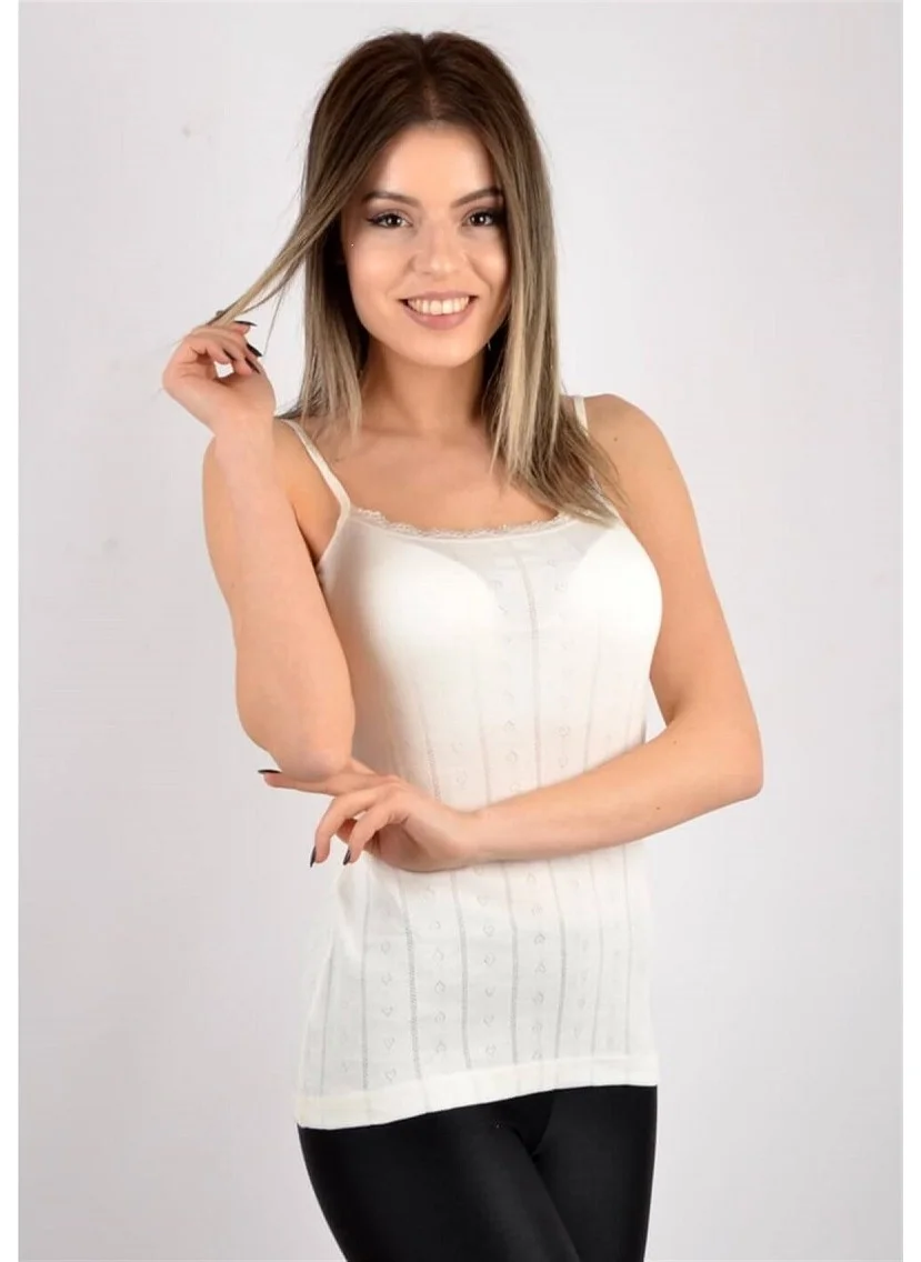 Tutku Passion Women 6 Pack Jacquard (Breathable) Rope Strap Undershirt (Ecru)
