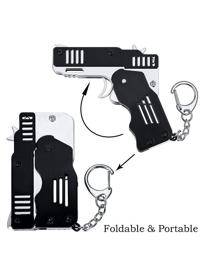 Gejoy - 2 Packs Rubber Band Gun Toy Mini Metal Folding Rubber Gun Rubber Launcher Toy Gun With Keychain For Shooting Game Outdoor Activities (Black) - Image 1