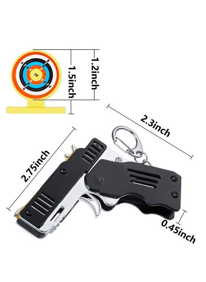 Gejoy - 2 Packs Rubber Band Gun Toy Mini Metal Folding Rubber Gun Rubber Launcher Toy Gun With Keychain For Shooting Game Outdoor Activities (Black) - Image 1