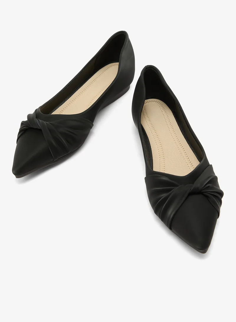 Ella Black Twisted Bow Detail Pointed Toe Ballet Flats for Women | Best Price UAE