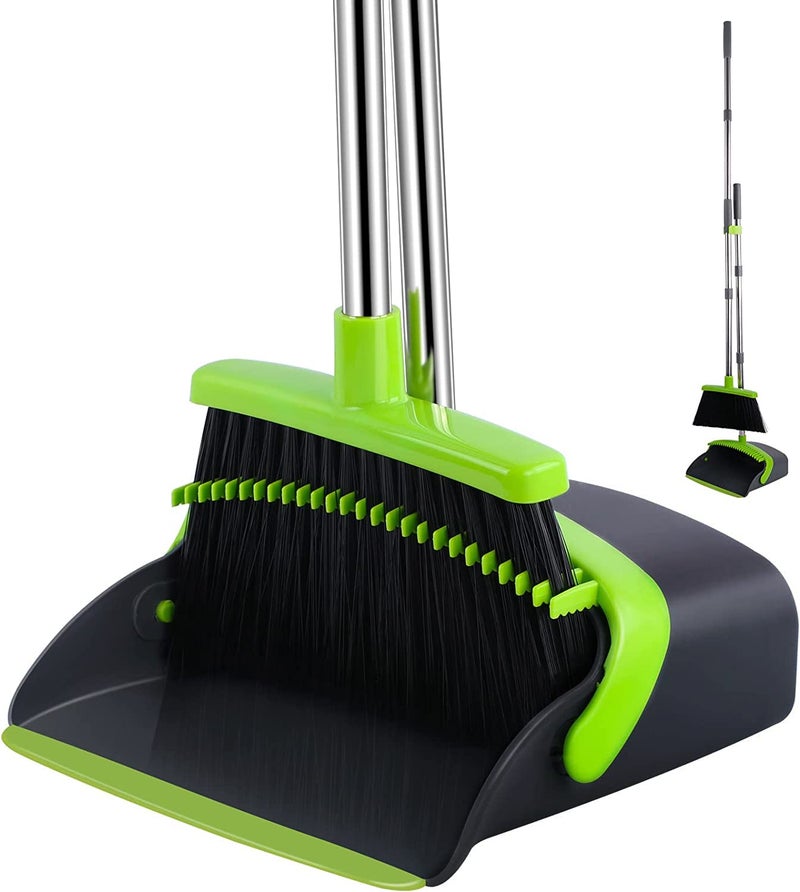 YEAKOO Folding Broom and Dustpan Set with Extra Long Handle