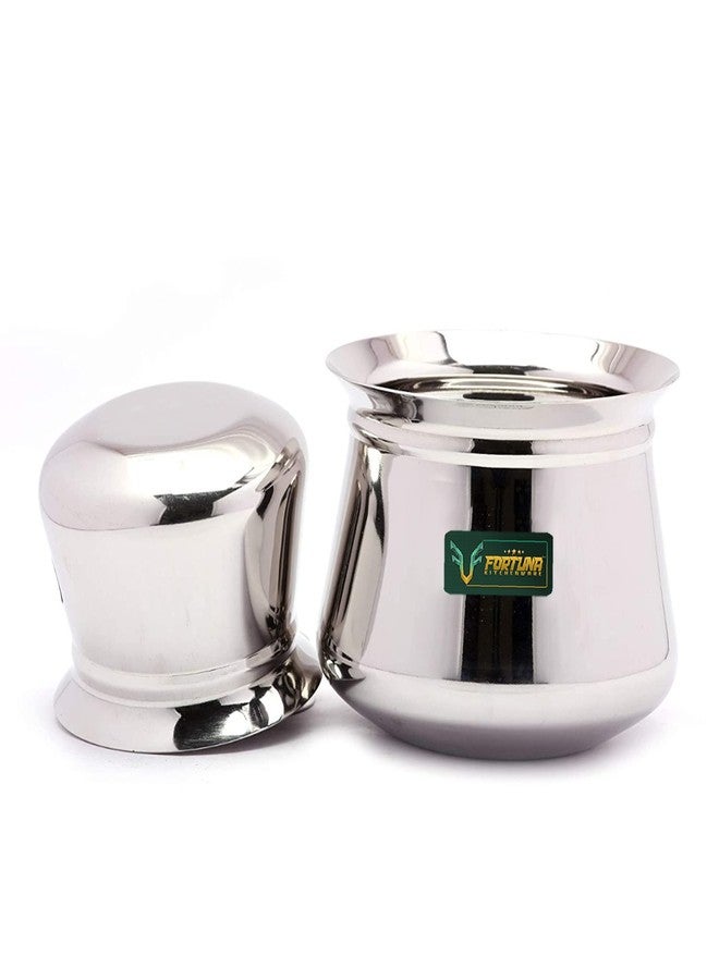 FORTUNA KITCHENWARE Stainless Steel Kanchi/Temple/Dahi Handi/Cookware & Serveware (Without Handle & Lid) - 2 Unit - Capacity - 400ml & 1000ml , 14.4 x 14.4 x 9.3 cm, Silver - Image 1