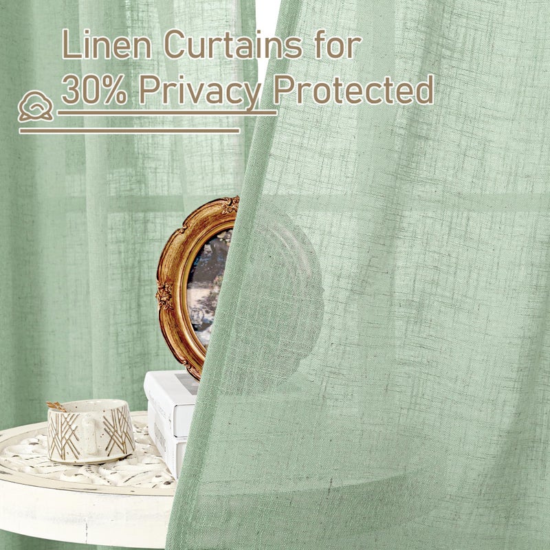 LAMIT Linen Curtains for Living Room 84 inch Length 2 Panels, Light Filtering Semi Sheer Panels Back Tab and Rod Pocket Farmhouse Drapes for Bedroom/Sliding Glass Door, Fresh Green, 52 x 84 Inch - Image 5