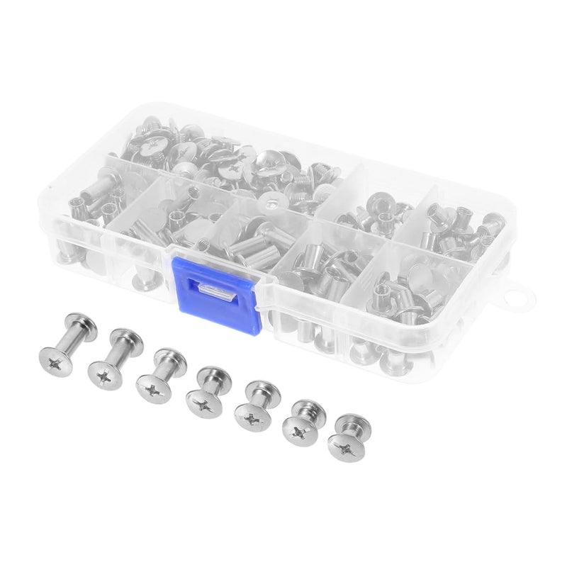 120Sets Rivets Screw Binding Buttons for DIY Projects Round Head Metal Studs for Leather Working Photo Album Assembly Silver Color - Image 1